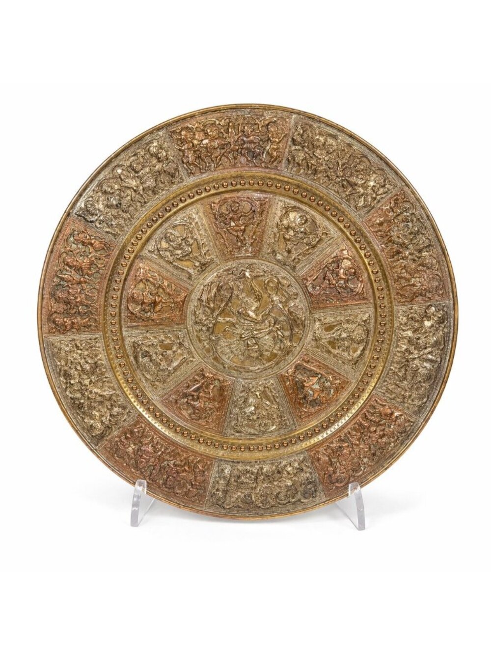 Thanjavur Wall Art Plate Charger Indian Tanjore Repousse Metal Vintage Antique H